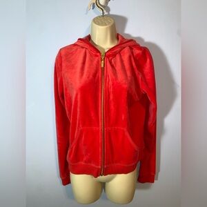 Boston Proper Velour Red coral zip Hooded Jacket